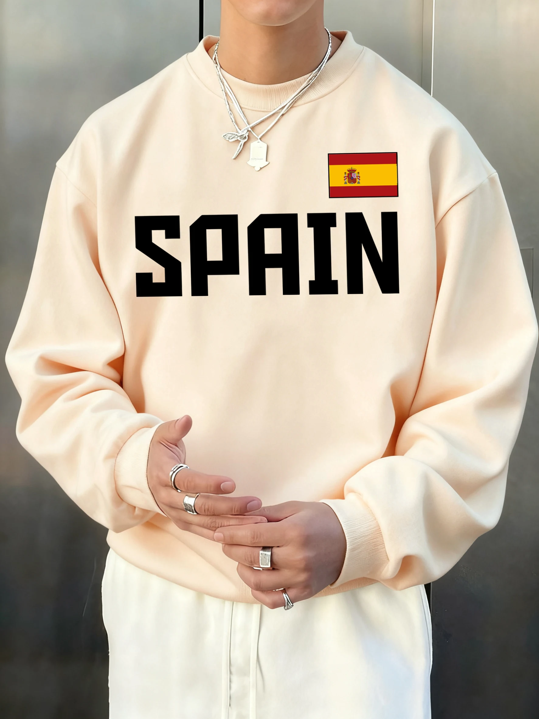 Sudadera Casual de Otoño para Hombre con Estampado de la Bandera Nacional de España, Sudadera de Moda para Combinar con Todo, Estilo Urbano, Forro Polar Cómodo