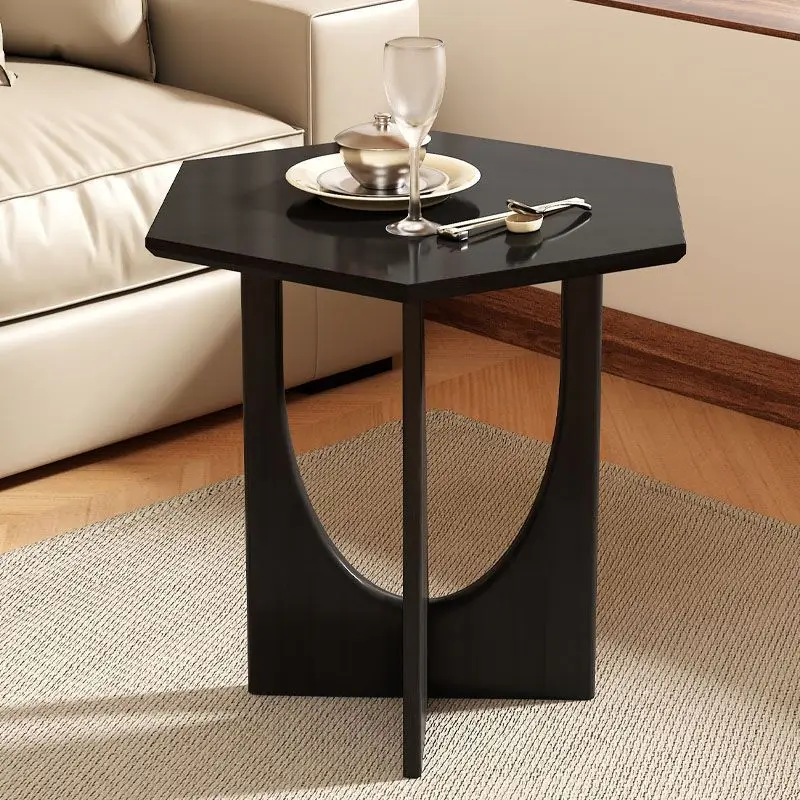 

Nordic Round Solid Wood Edge Geometric Designer Black Simple Coffee Table Sofa Side Bedroom Bedside Table