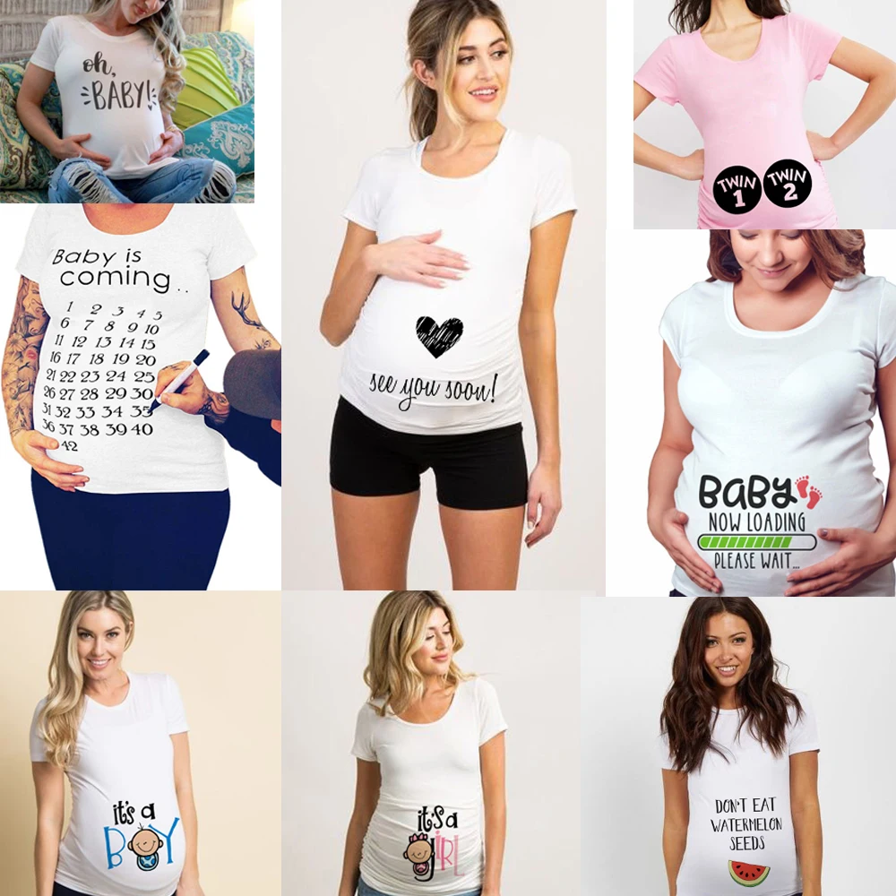 See You Soon 2022 Summer Tees Women T-shirts Slim Maternity Funny Letter Tops O-Neck Pregnancy T Shirts for Pregnant Women