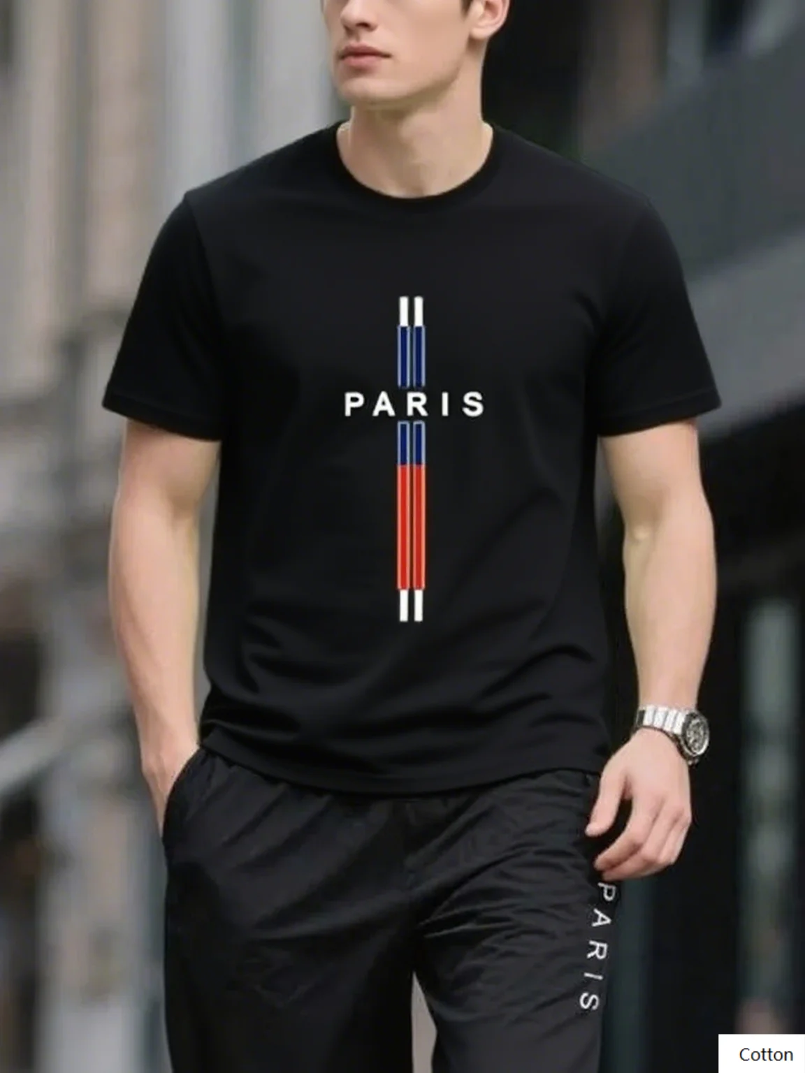 

Cotton T Shirt with Paris Print and Stripes Show Your Love for The Romantic City of Paris Ideal for Travelers and Fashion Lovers