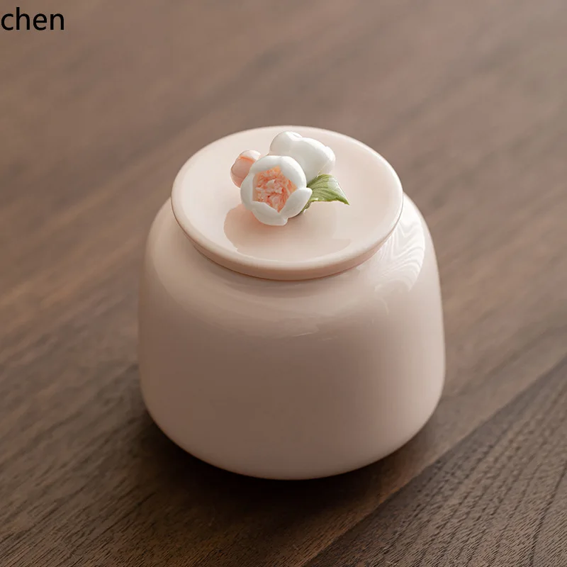 H1 tea can ceramic handmade flower sealed can neutral black  small powder mud flower storage portable tea can