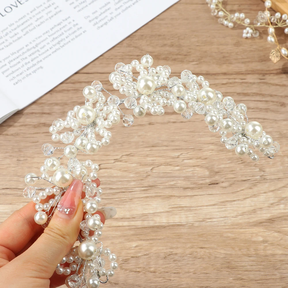 Pearl Rhinestone Women Headband Wedding Jewelry Hair Accessories  Women Bride Headband Hair Jewelry Silver Color Hairband