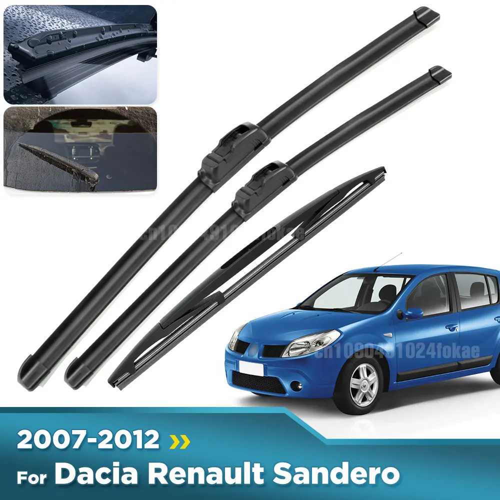 

For Dacia Renault Sandero MK1 2007-2012 2008 2009 Wiper Front&Rear Wiper Blades Windshield Windscreen Window Brushes 21"+20"+16"