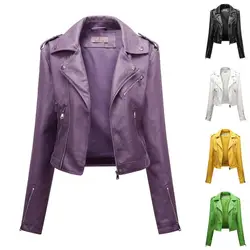 PU Coats Tops 2023 New Spring and Autumn Black Women Leather Clothes Zip Fastener Jacket Slim Fit Small Coat Pu Motorcycle Wear