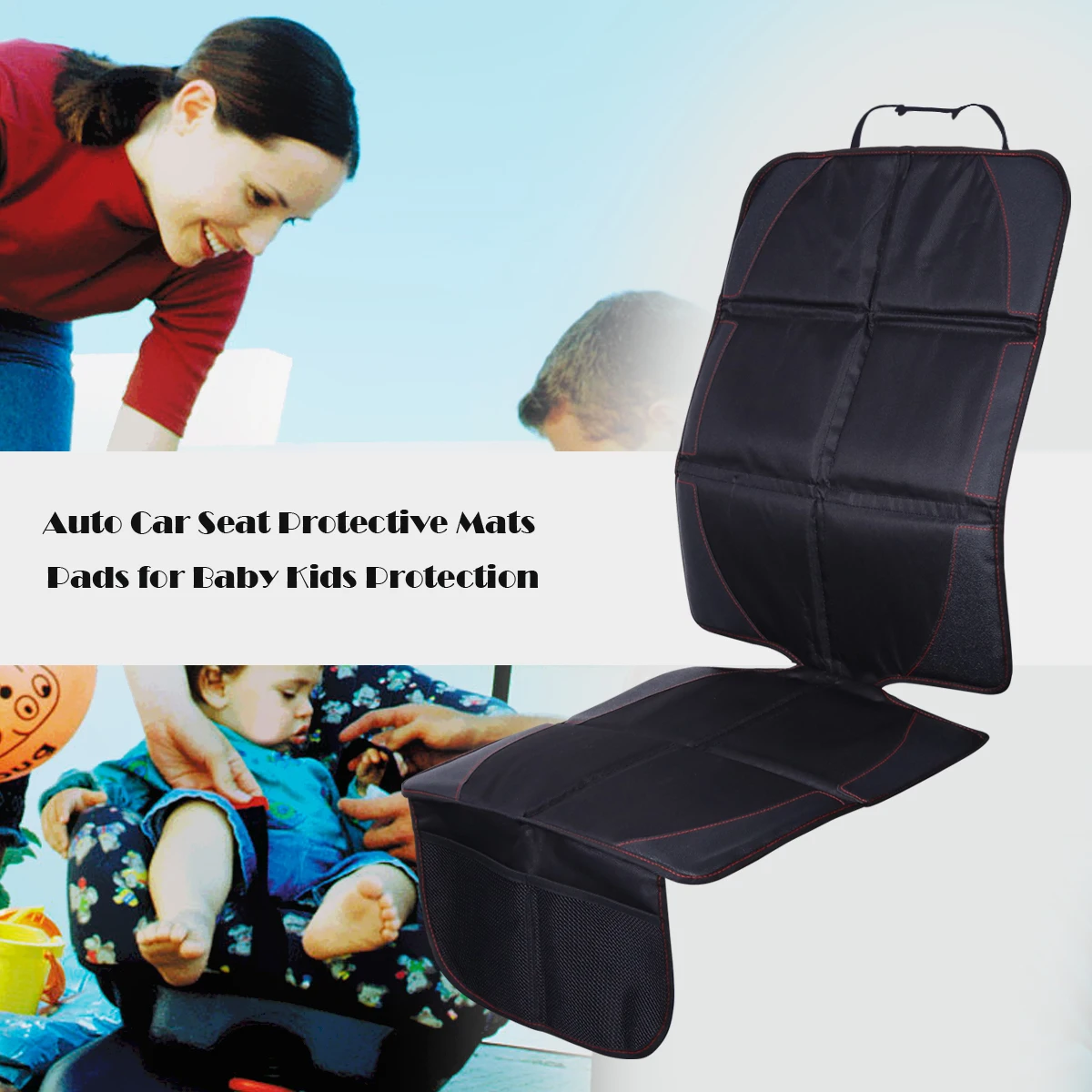 

Child Cushion Auto Seat Protector Baby Car Mat UV Resistant Water Repellent Washable with Storage Pockets Travel Use Car