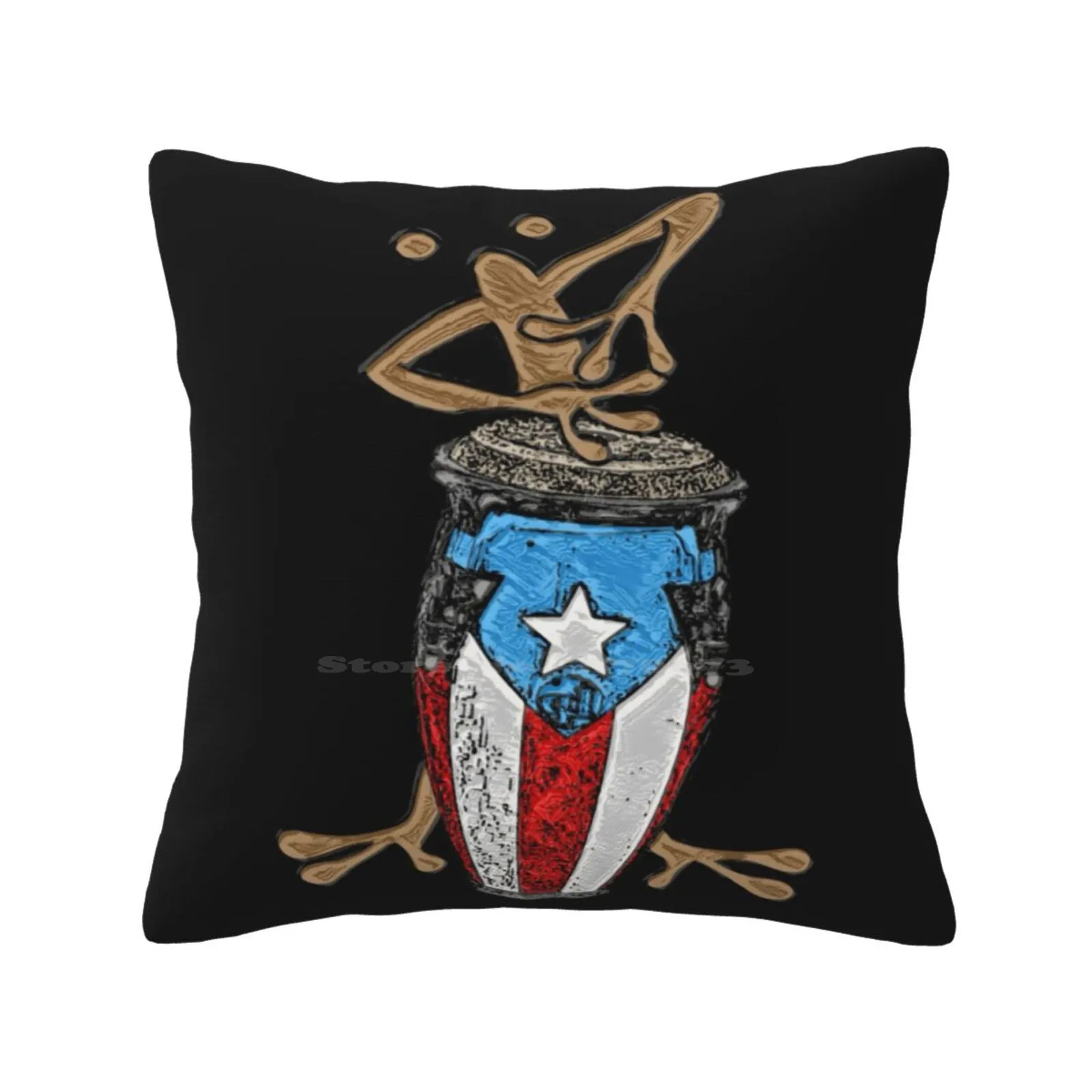 Coquí Taíno Playing The Puerto Rican Flag Conga Home Sofa Car Cushion Cover Pillowcase Coqui Frog Boricua Salsa Boriken Borikén