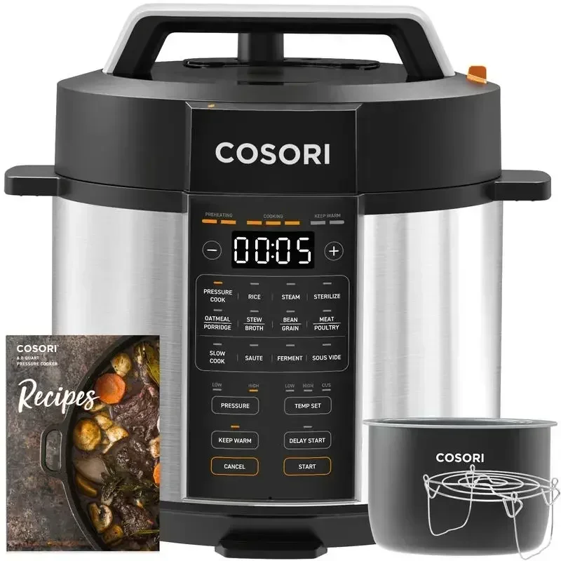 

COSORI Electric Pressure Cooker 6-Qt, 9-in-1 Multi-Cooker: Rice, Sauté, Sous Vide, Sterilizer, 1100W, Stainless Steel, Cookbook