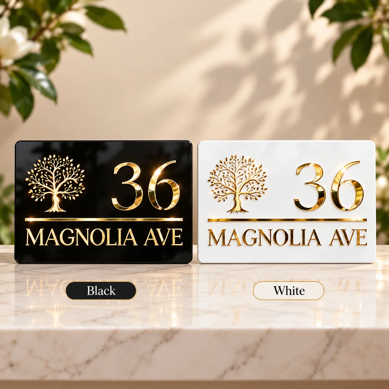 Custom Acrylic Double Layer Address Sign Personalized House Number Plaque Tree Street Name Plate for Home Hotel Apartment