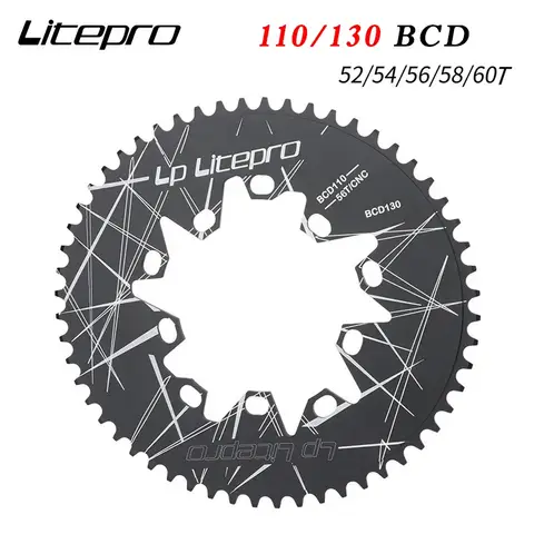 Litepro 110BCD 130BCD 타원형 체인 링 110/130MM 52/54/56/58/60T Brompton 접이식 자전거 크랭크 셋 도로 자전거 체인 휠