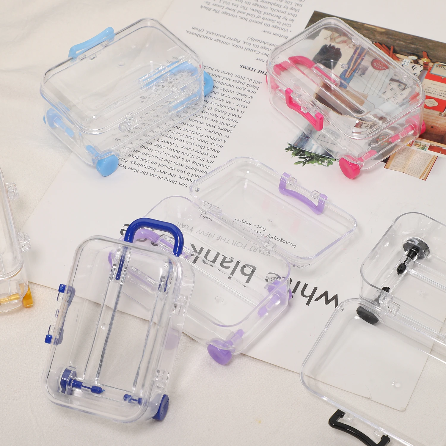 1Pc 5*7cm Transparent Mini Suitcase Trolley Luggage Handbag Model Earrings Necklace Ring Gift Display Box Candy Packaging Box