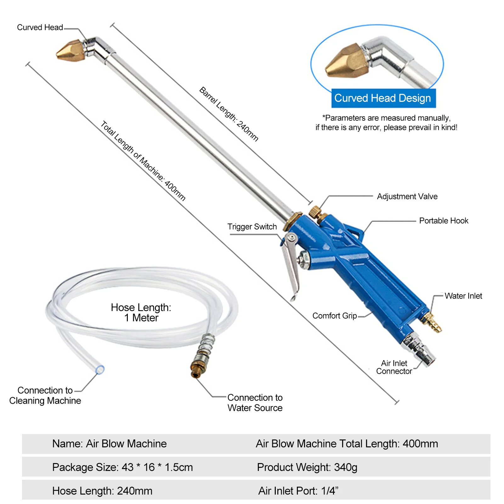 Pneumatic engine cleaner with 240 mm hose Spraying tool for degreasing engine compartment mechanical interiors and wheels