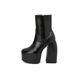 Sizes 34-48 2023 New Autumn Winter Solid Short Boots Waterproof Platform Women's Short Plush Knight Ankle Boots 14cm High Heels