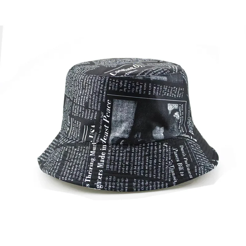 Vintage News Print Bucket Hat Men Women Street Style Fisherman Cap Summer Outdoor Sun Protection Travel Beach Casual Panama Hat