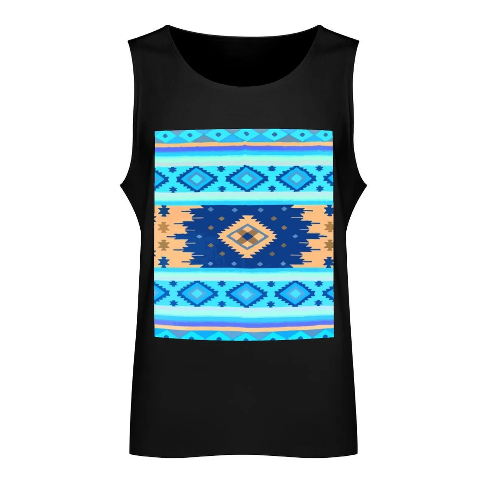 Sky blue southwest boho chic maximalist decor folk art Tank Top gym t-shirts man men gym clothing