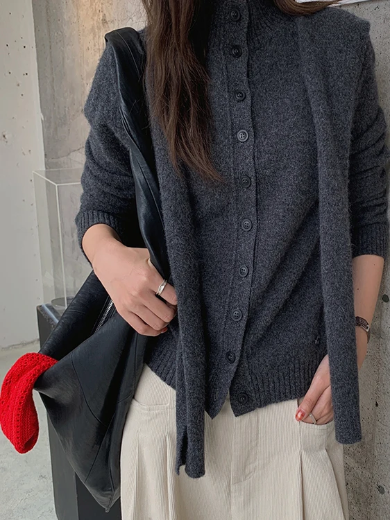 

Женский модный вязаный кардиган Boran 00 из тонкой шерсти, повседневный, с высоким воротником, для осени...