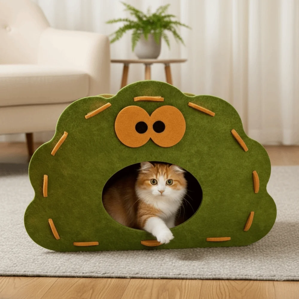 

Semi-Enclosed Felt Cat Bed Cave Non-Flaking Wear-Resistant Cat Hiding Nest Breathable Detachable Cat Scratch Bed Interactive