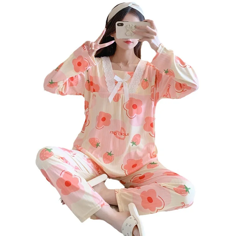 Pregnant Pajamas Set Spring and Autumn Breastfeeding Homewear Thin Summer Pajamas Women Postpartum Nursing Clothing Set Winter