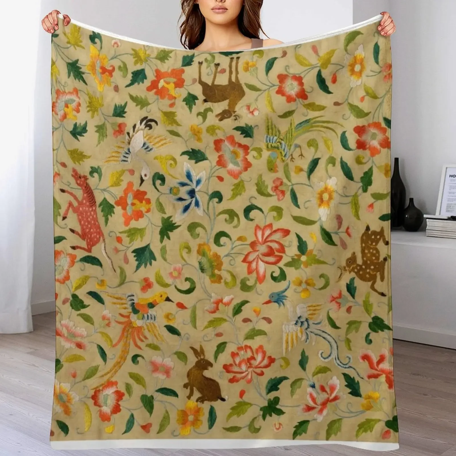 

vintage animal antique horse bird deer rabbit Throw Blanket Stylish Decor Blanket Gift for Friends Roommate