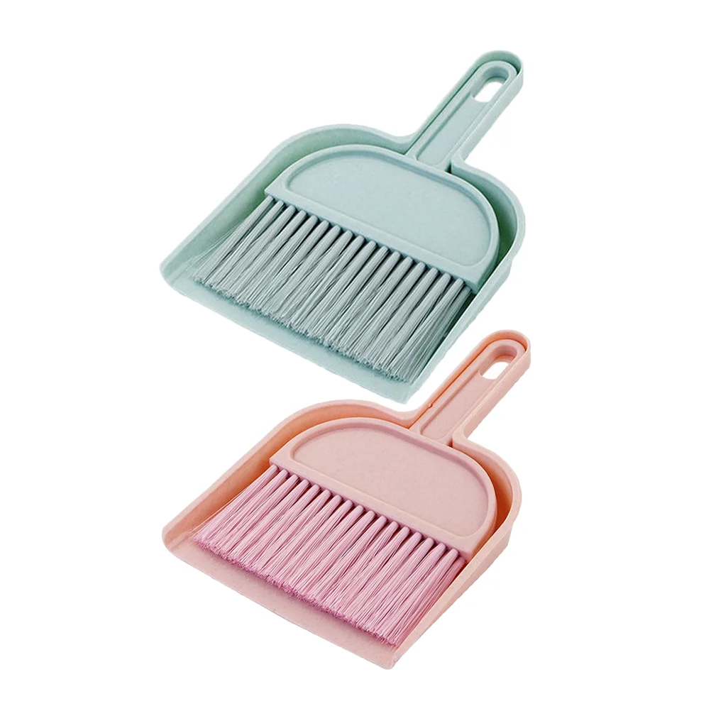 

2pcs Small Hand Broom And Dustpan Set Mini Desktop For Pet Areas And Tables Whisk Broom And Dustpan Pink And Blue