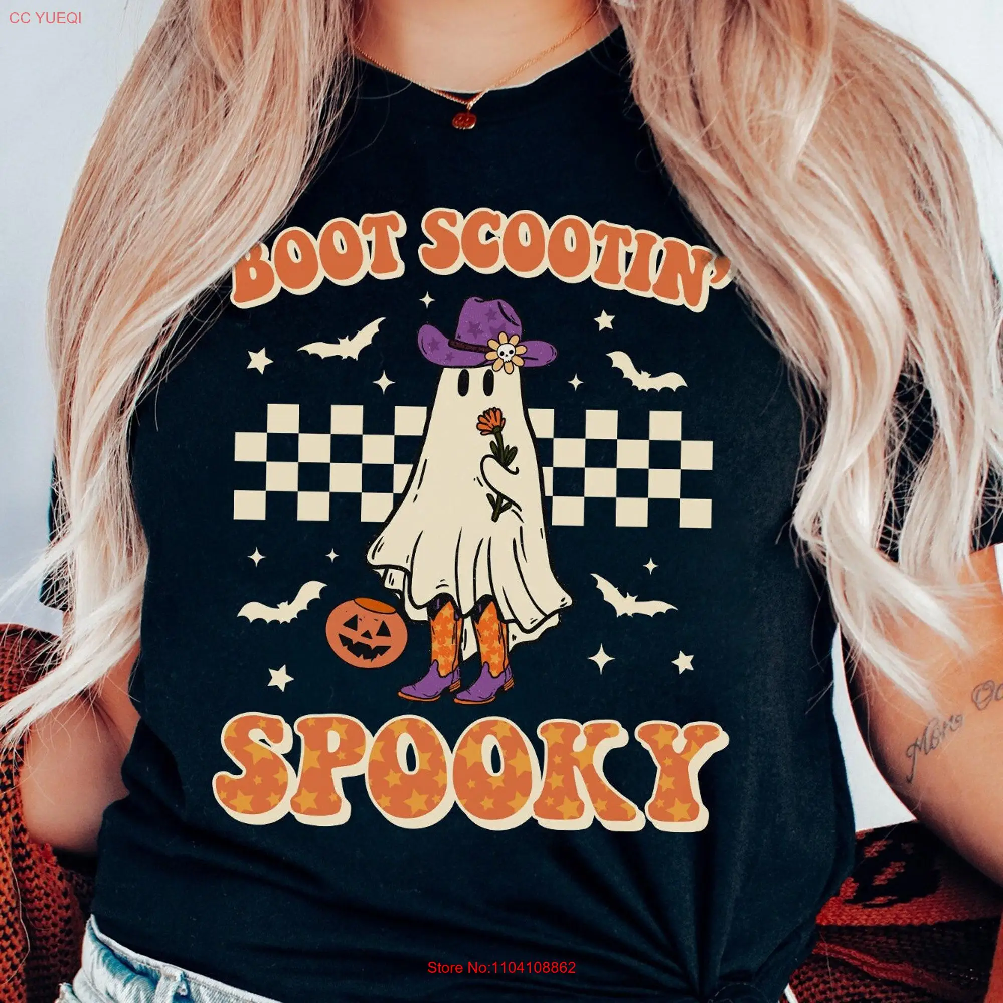 Boot Scootin Spooky T Shirt Retro Halloween Cowgirl Outfit Ghost Costume Howdy DeserT Western Yee Haw