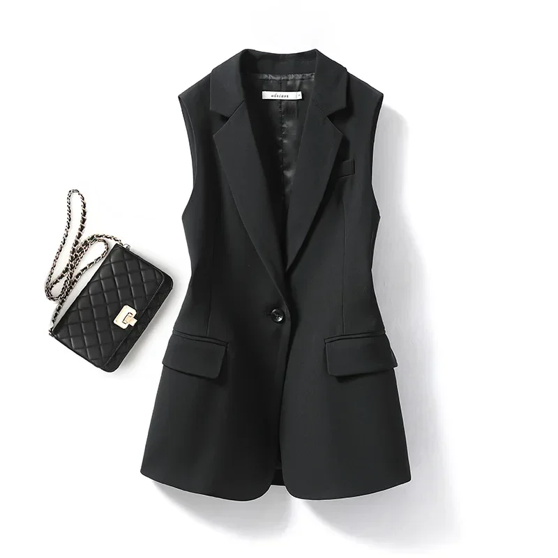 Zwart Damespak 1 Stuk Vest Vest Vest Formele Office Lady Business Work Wear One Knoop Katoenen Elegante Meisje Mouwloze Jas