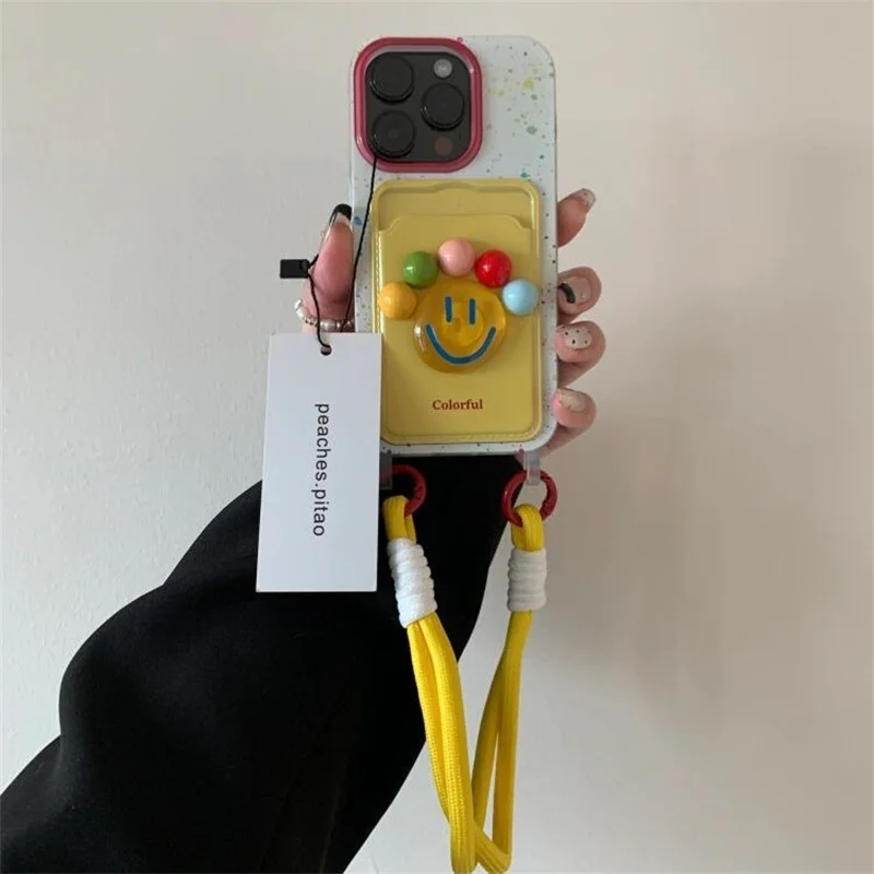 Card bag IND color splashed red English phone case with hanging rope and 3D doll Phone Case For iPhone 11 12 13 14 15 pro max