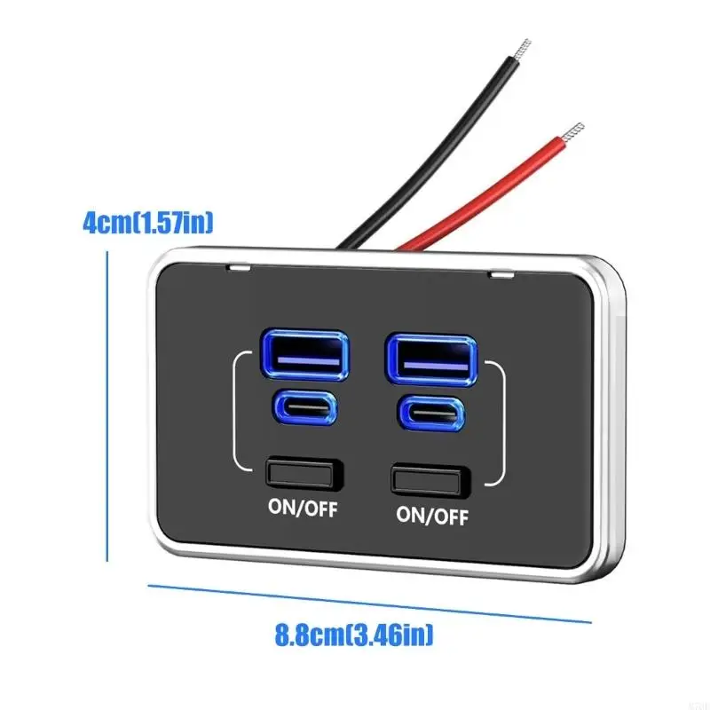 M76E Verbesserter 78-W-Fahrzeug-Netzadapter mit 4 Anschlüssen, zwei USB-C-Anschlüssen und physischen Schaltern zum Geräteschutz – Detail 6