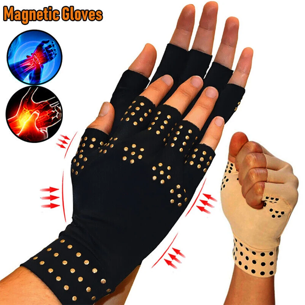 

1Pair Magnetic Therapy Fingerless Gloves Arthritis Pain Relief Heal Joints Braces Supports Health Care Sport Safe Wrist Support