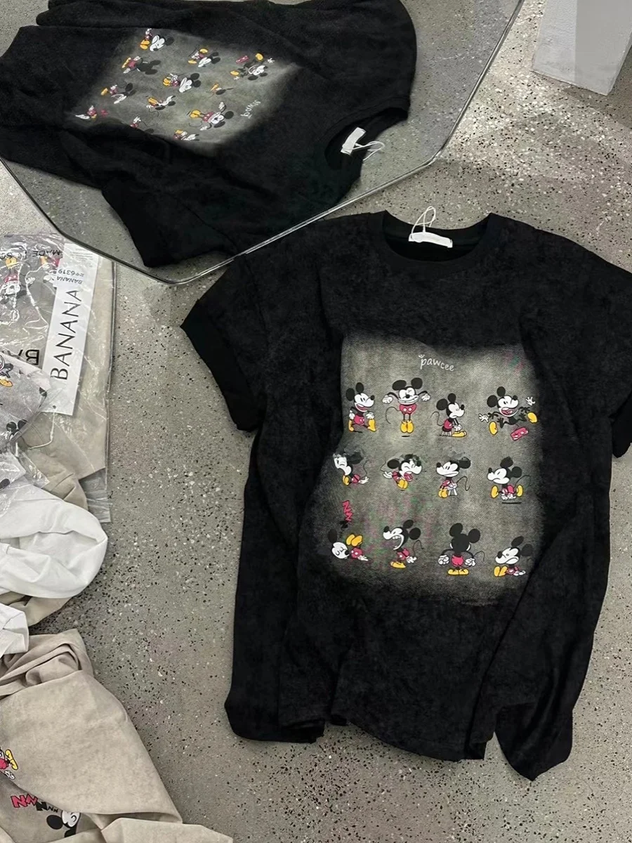 ゆったりとしたオルトスヴェ漫画Tシャツ レディース 韓国風 夏トップス 年齢に優しい 多用途 カジュアル ラウンドネック