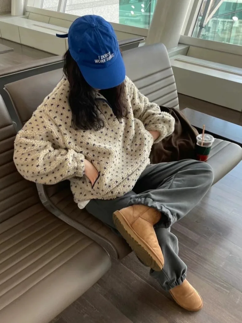 Warm Polka Dot Fce Hoodie Sweatirt Spring Autumn Women's Online Exclusive Comfortable Knitwear Chinese Production