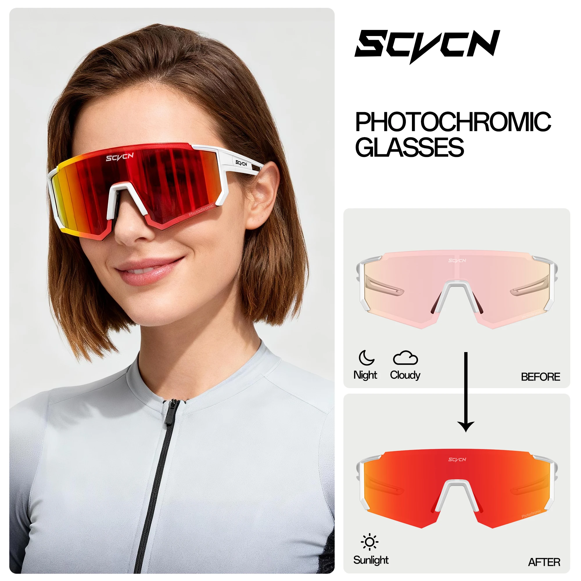 SCVCN Heißer Photochrome Radfahren Gläser Outdoor UV400 Schutz MTB Fahrrad Sonnenbrille Männer Frauen Sport Fahrrad Winddicht Brille – Detail 4