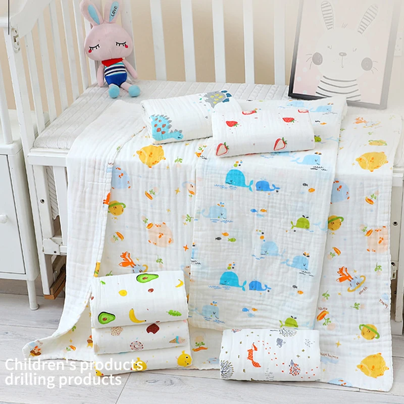 

Baby Gauze Bath Towel Pure Cotton Six Layer Absorbent Towel 110cm x110cm Newborn Blanket Children Bath Towel