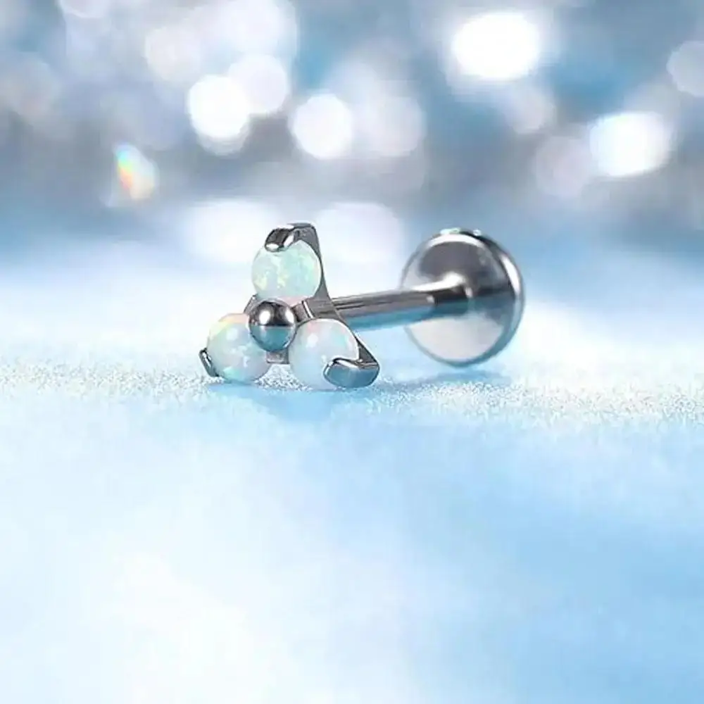 ATMS F136 G23 التيتانيوم محارة اللولب ثقب المجوهرات داخليا الخيوط شقة عودة مسمار الغضروف أقراط 5A الزركون #6