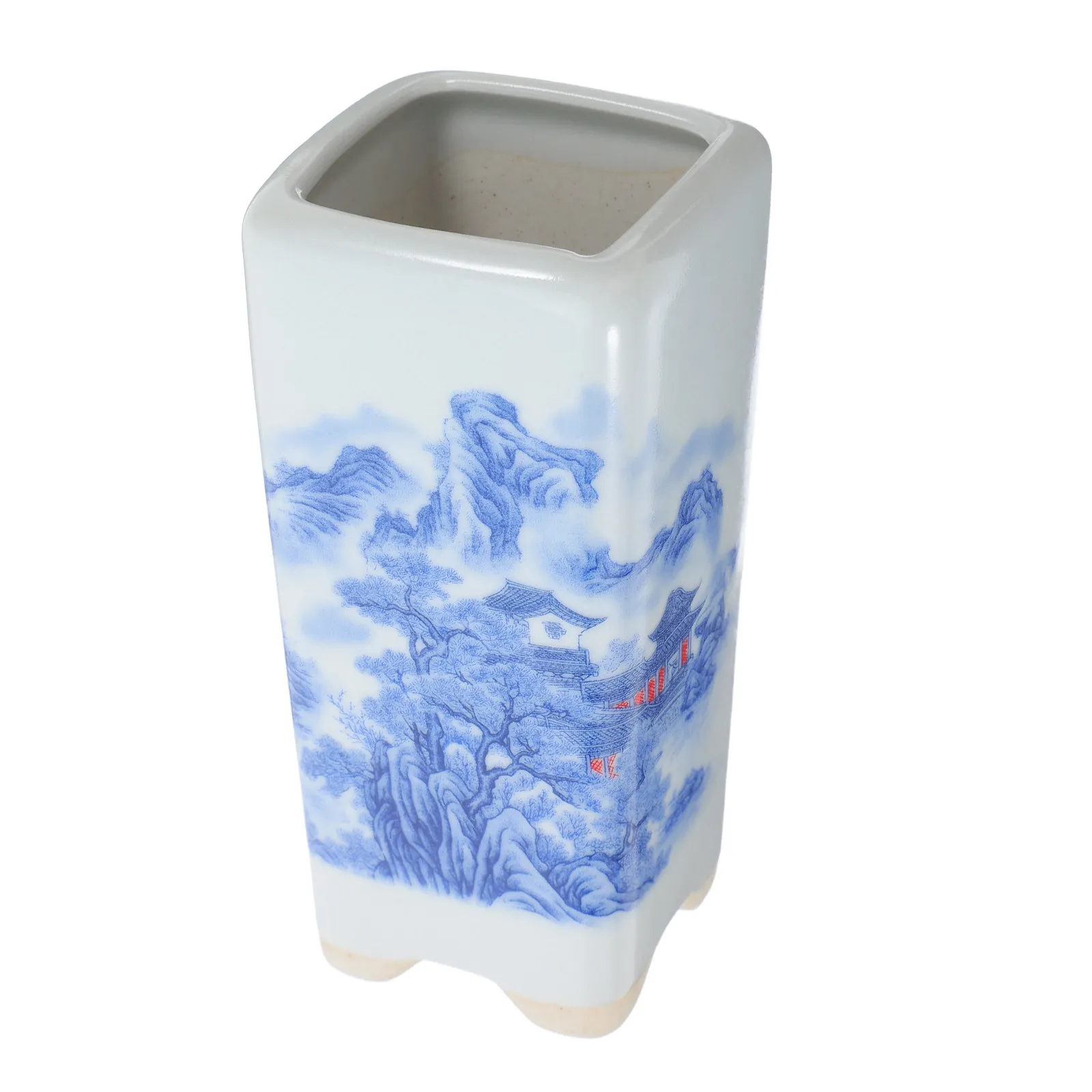 

Керамическое кашпо в китайском стиле с синим цветочным узором для небольших растений, декоративное комнатное кашпо для стола