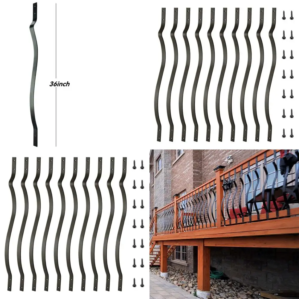 

51pcs Metal Deck Spindles, 36 Sturdy Railing, Wave Design Balusters, Ideal for Outdoor Stairs and Porches