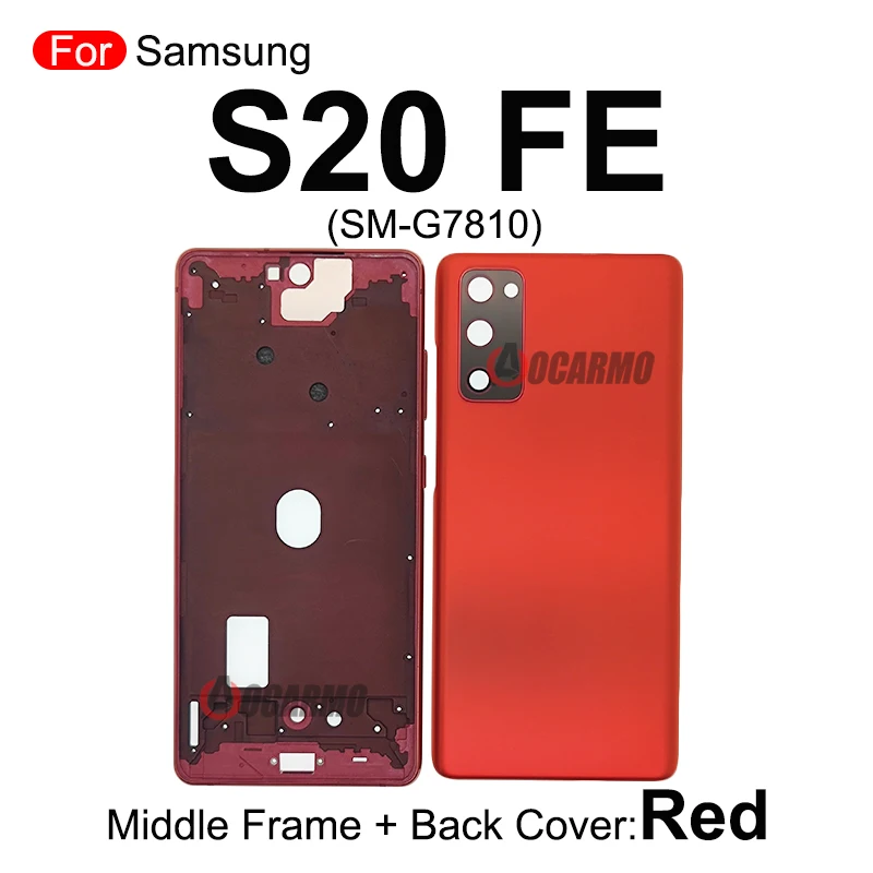 Voor Samsung Galaxy S20 Fe G7810 Midden Frame + Kant Sleutels En Back Cover Met Camera Lens Frame Vervangende Onderdelen