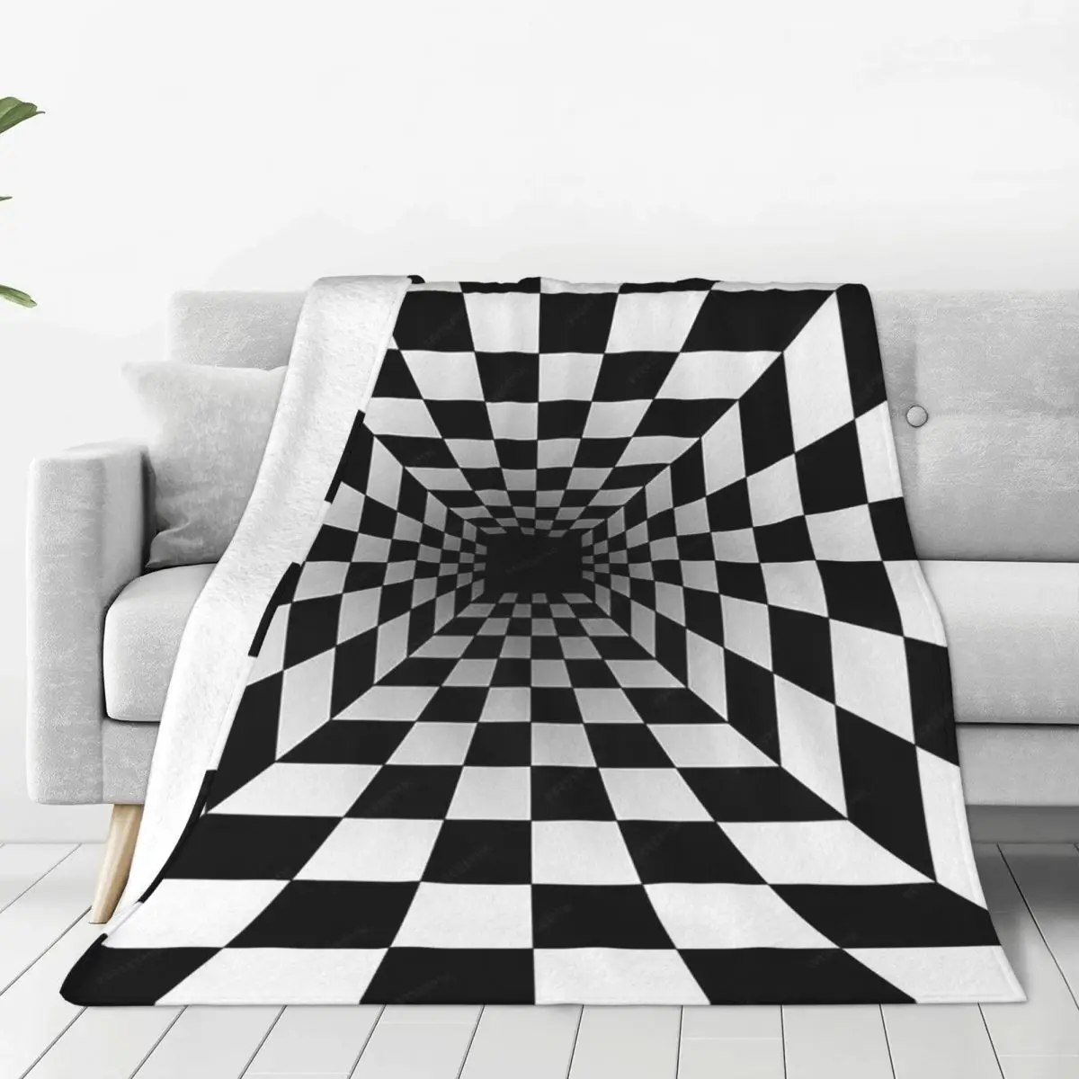 3D Vortex Illusion Black And White Checkered Swirl Trap Blankets Soft Warm Flannel Throw  Cover for Bed Picnic Travel Home Couch