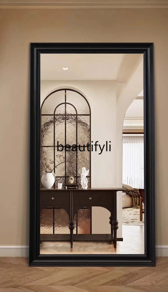 

Black old money style full-length household luxury American style dressing, against the wall clothing store fitting mirror