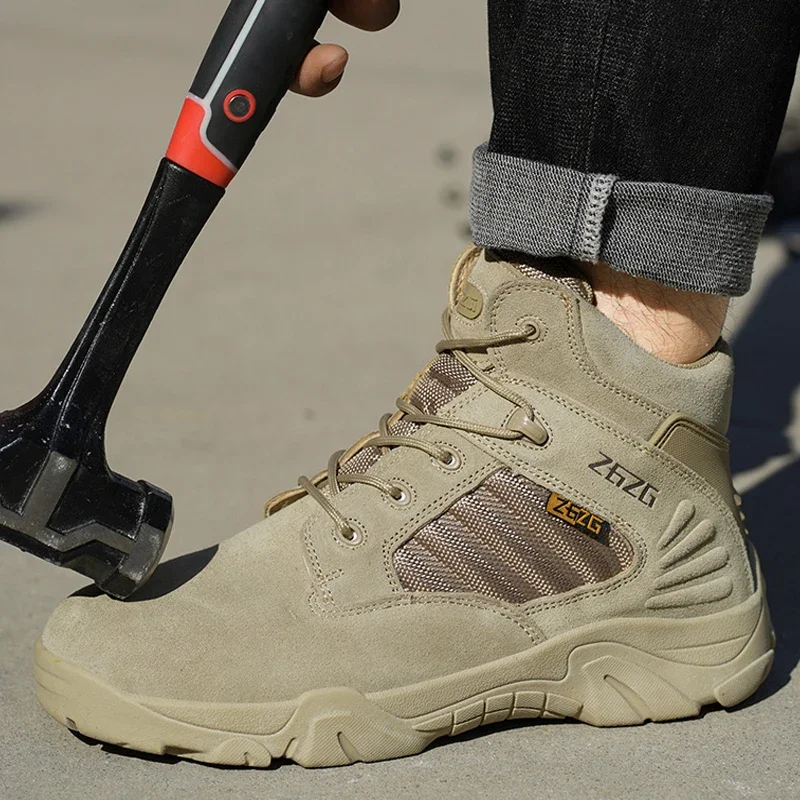 Stivali da deserto da uomo all'aperto Stivali da lavoro con punta in acciaio Scarpe antinfortunistiche protettive antiforatura da combattimento indistruttibili