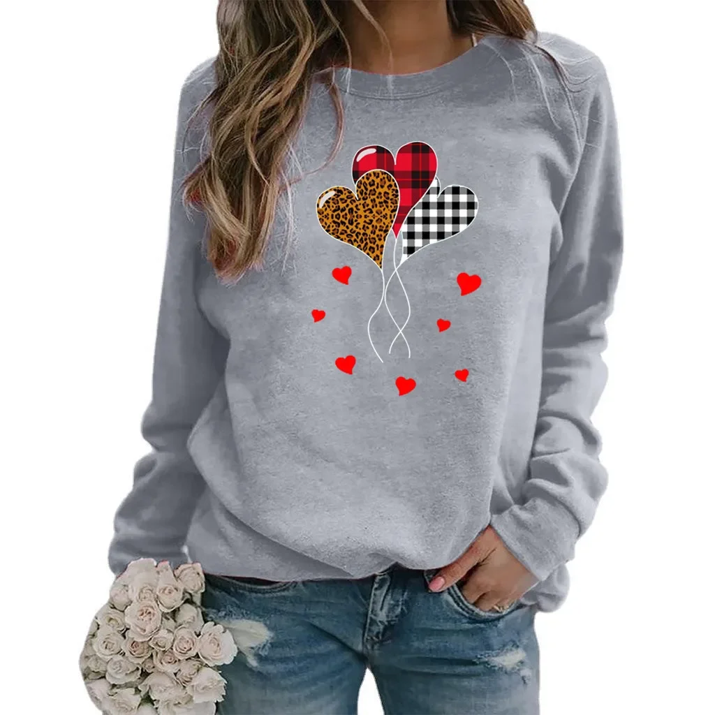 Valentine\'s Day Love Love Print Hatless Crewneck Hoodie for Women Sweatshirts  Sweatshirt  Aesthetic Clothes