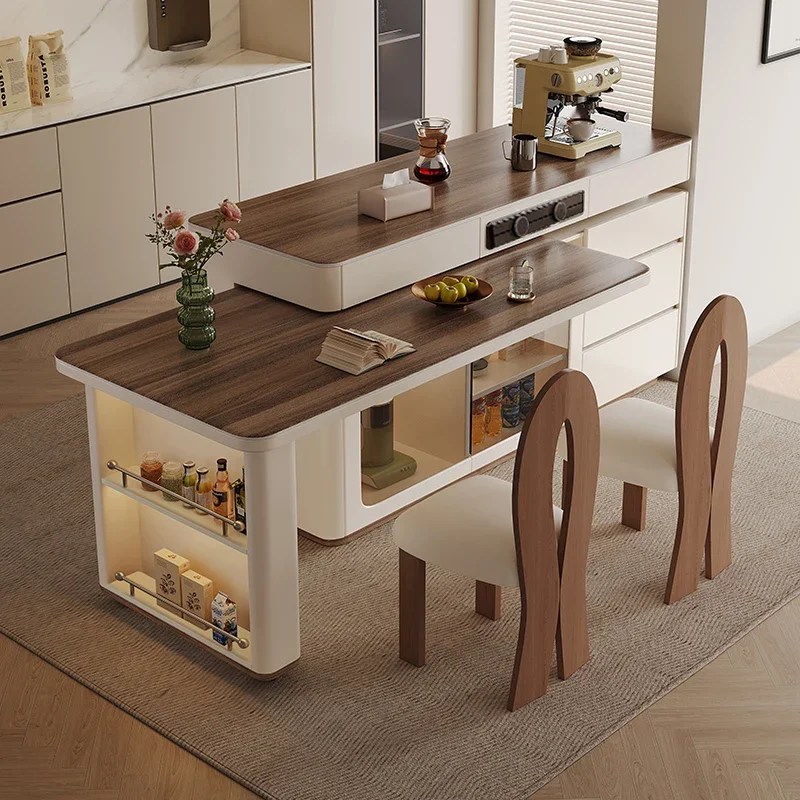Retro Dining Table Multifunctional Integrated Kitchen French Telescopic Rotating Island Bar Partition