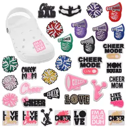 Sell Retail 1pcs PVC Shoe Charms Pink Cheer Cheerleading English Slogan Accessories Shoes Buckles For Kids Party Present