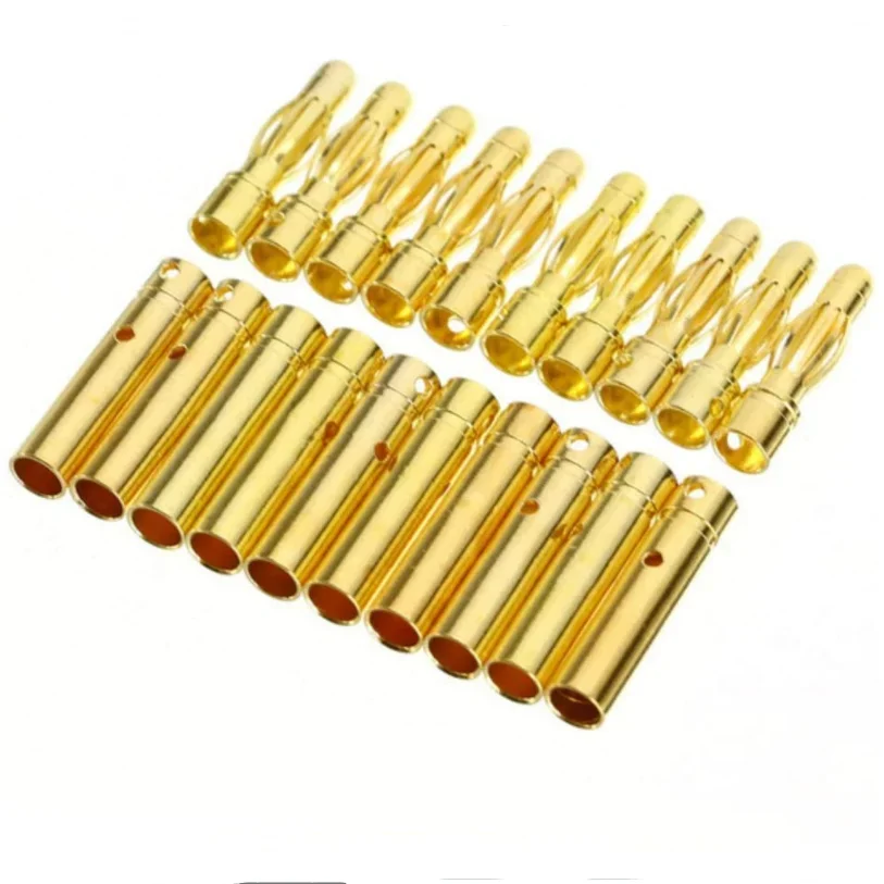 10 Pairs Gold Plated 4.0mm Banana Plug Bullet Male Female Connector for RC Lipo Batteries Hobby Model Airplane
