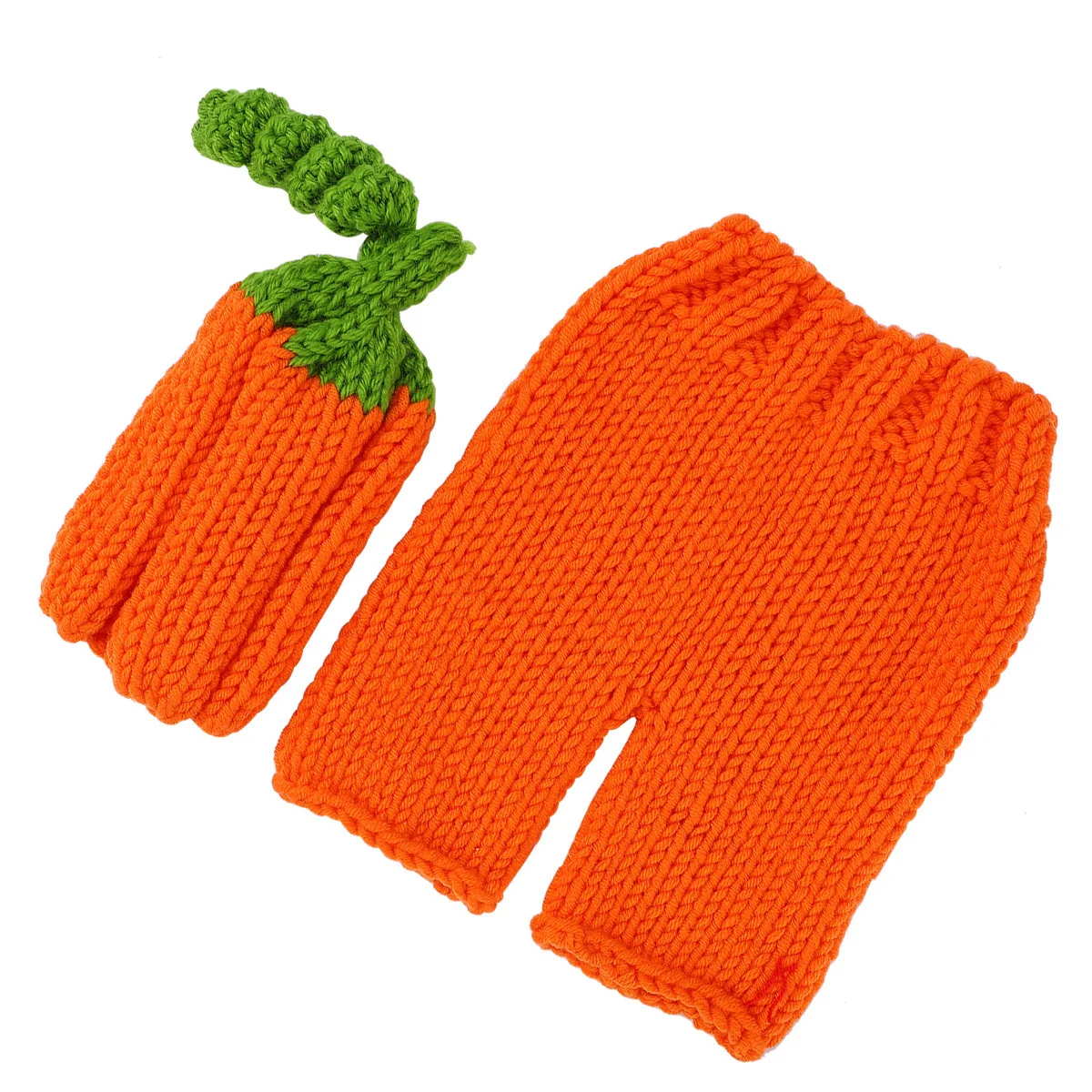 

1Set Photography Costume Handmade Knit Crochet Outfit with Cap Orange Sweater Set Photography Props