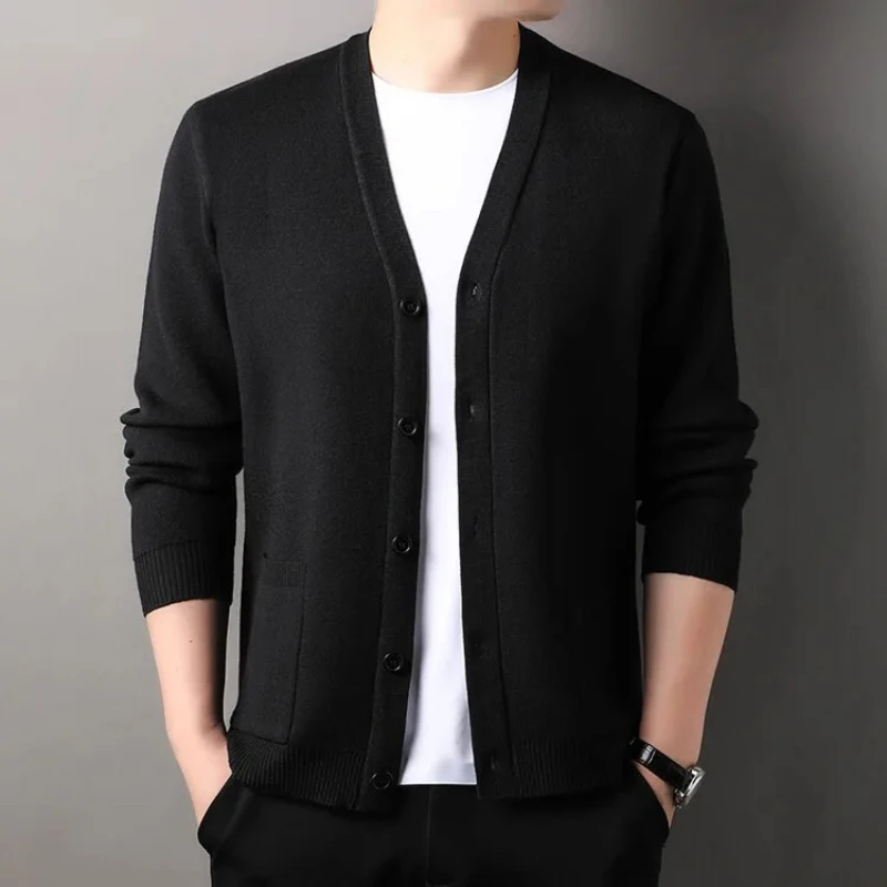 

Мужской осенний однотонный свитер, кардиган, тонкие вязаные свитера