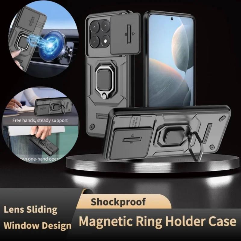 Shockproof Armor Phone Case for Xiaomi Poco X6 Pro 5G X5 F5 F6 M6 Pro Magnet Ring Holder Cases for Pocco X 6 5 5G Back Cover