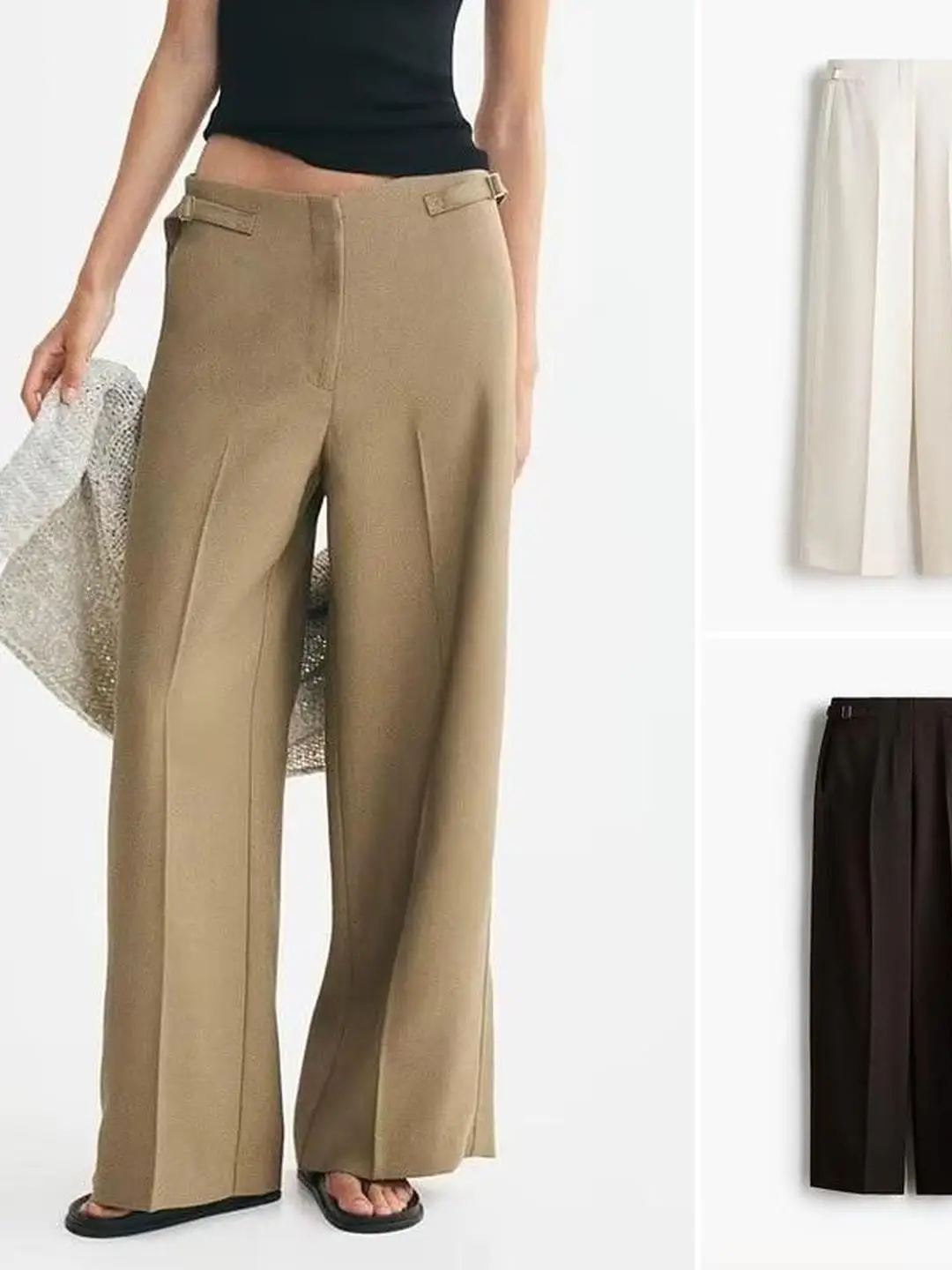 Casual Wide Leg West Pants Fashionable Commute Decorative Strap Loose Fit High Waist Polyester Fiber Ladies Casual Trousers