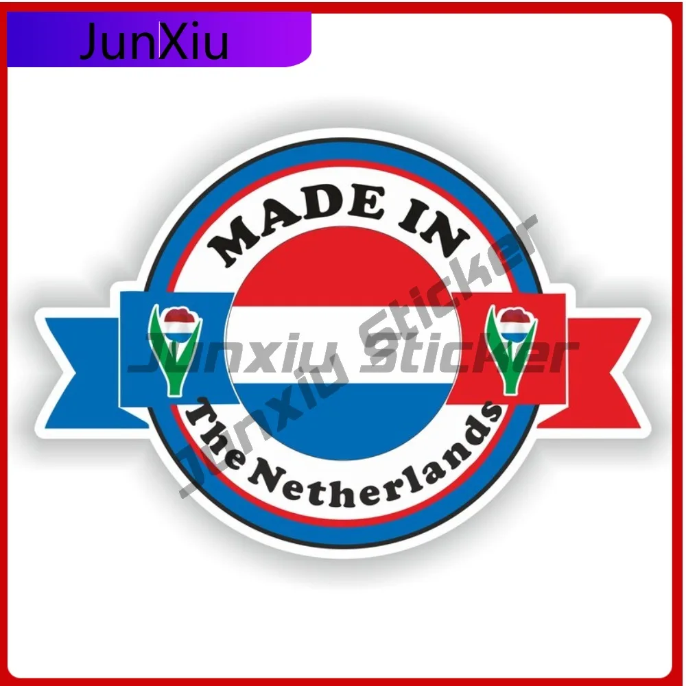 

Made In Netherlands Flag With National Emblem Vinyl Waterproof Stickers Decals Motorcycle Car Bumper Suv Window Cover Decoration
