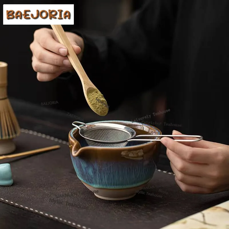 

Eight-piece Ceramic Kiln-changed Matcha Tea Set With Bowl, Cup, Hundred-book Stand, Whisk Imitation Song Dyna Accessories Craft