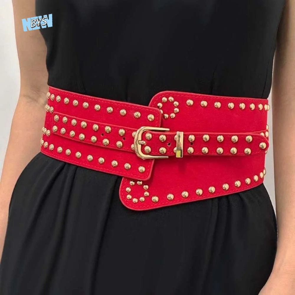 Adjustable Rivet Wide Waistbands Personalized Design Jeans Decor Y2K Cool Girls Belt American Style Solid Color